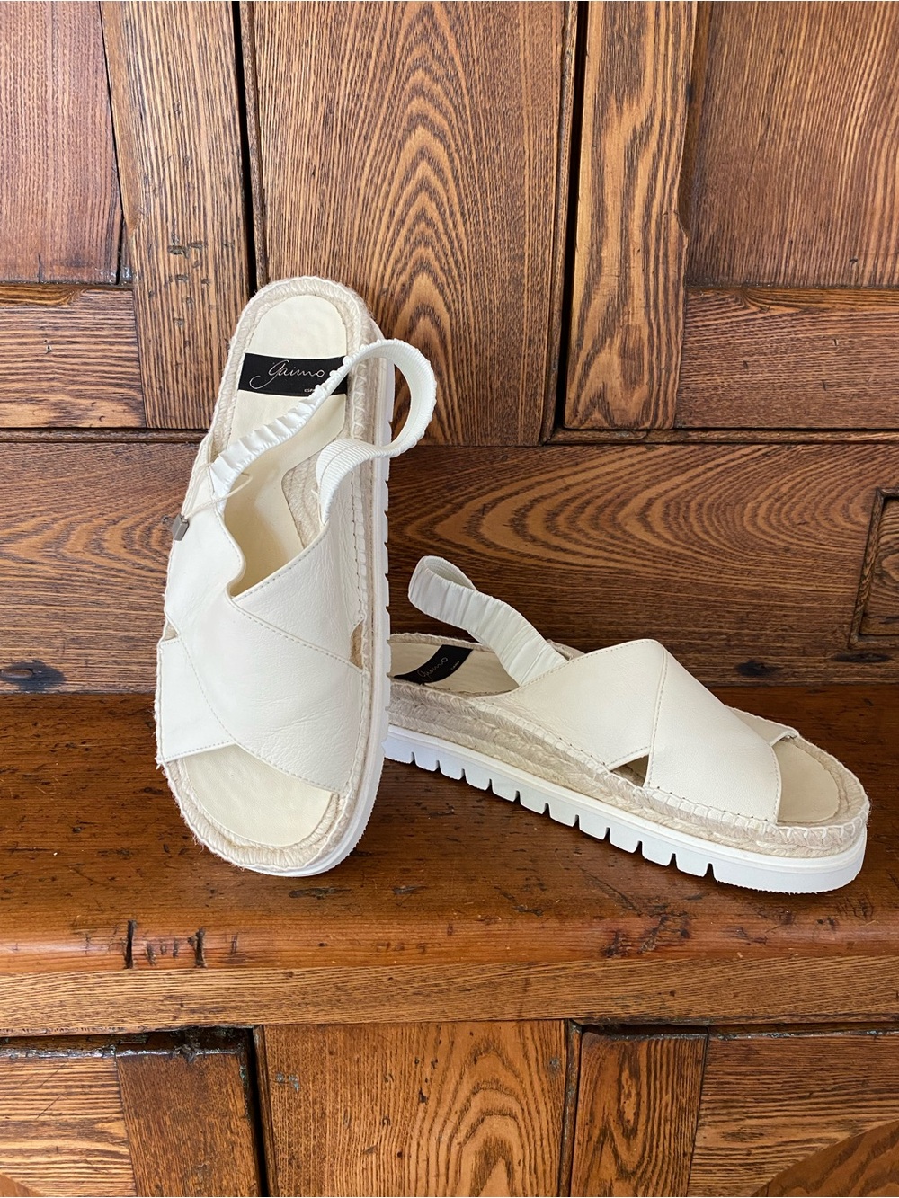 Gaimo 40 9.5 10 white leather espadrille platform sandals slingback Spain